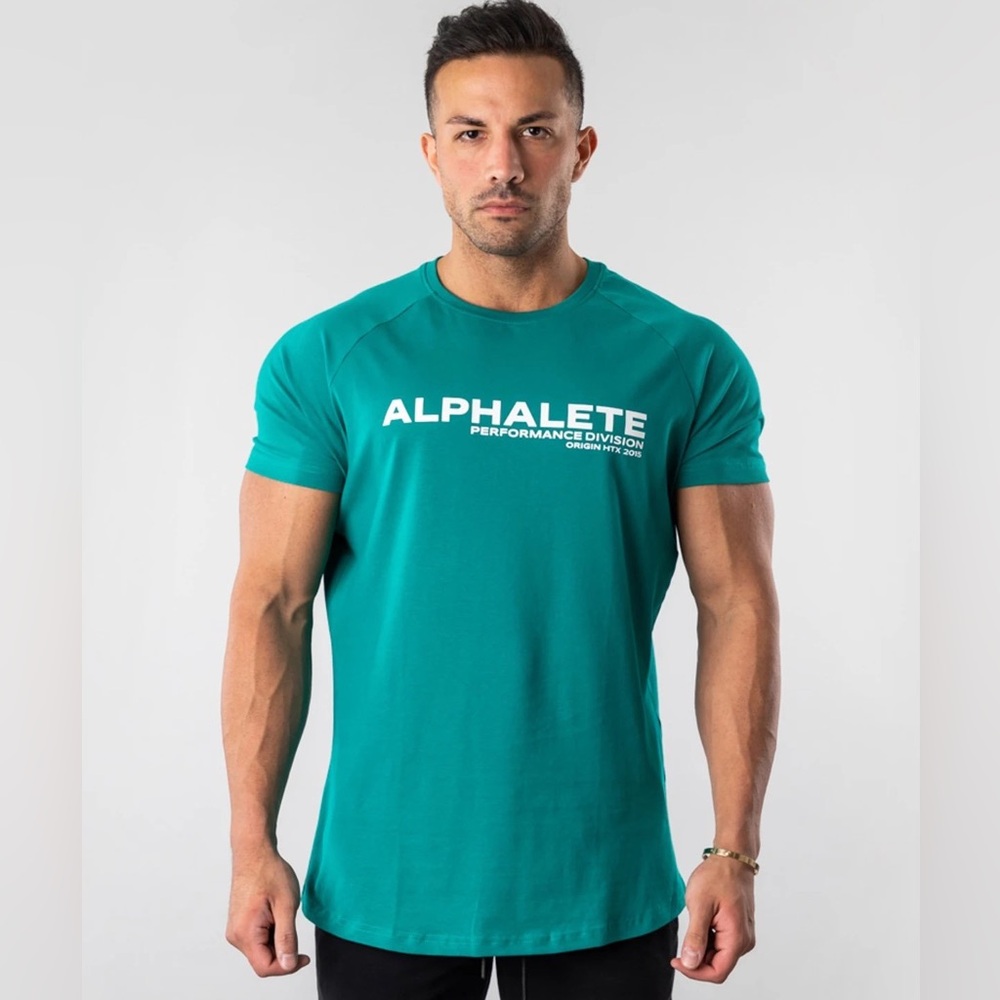 Alphalete Performance Fit Green White Logo T-Shirt Mens‎ Size XXL Athletic Tee